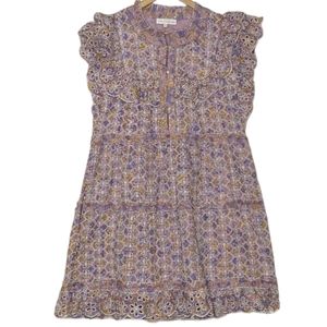 House of Harlow 1960 Eyelet Ruffle Dress in Lavender Print Size Small
